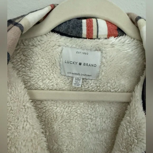 Lucky Brand Blue Orange Plaid Jacket with Cream Fleece Size M - Picture 3 of 6